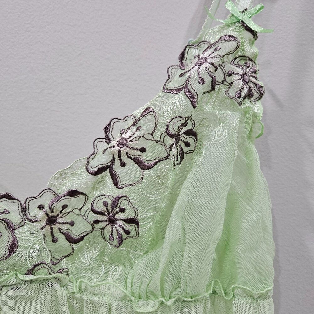 Womens Lacey Mesh Babydoll Top Size M Green Y2K Milkmaid Coquette Forest Fairy - Picture 3 of 9